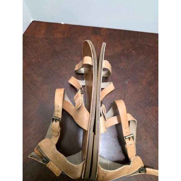 Eileen Fisher Tan Leather Gladiator Sandals With Adjustable Straps & Side Zipper - Picture 7 of 9